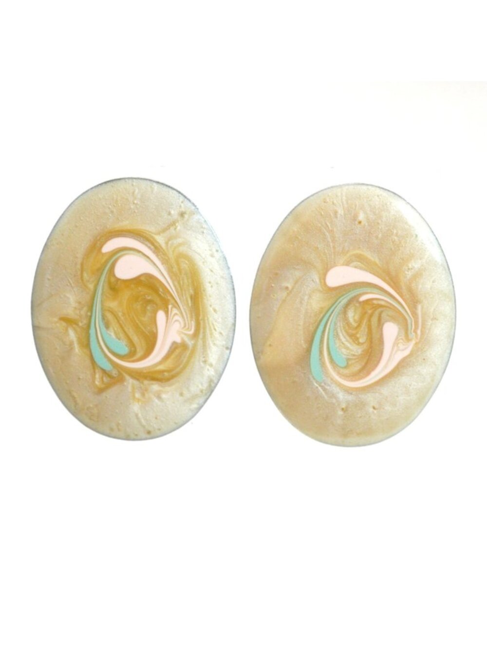 Vintage Oval Marbled Swirl Post Earrings Beige Pink Mint Statement